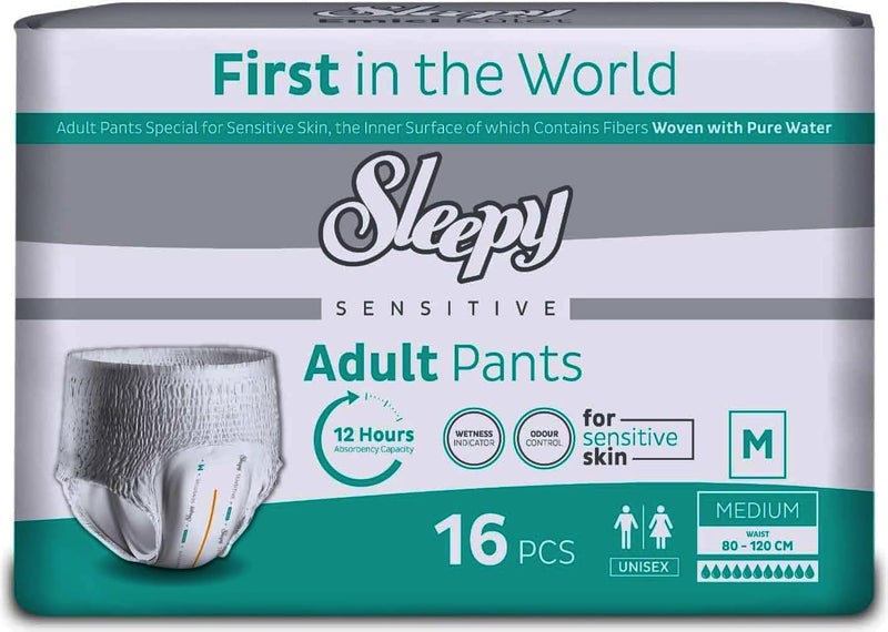 Sleepy Sensitive Adult Pants - Medium (80–120 CM) - 16 PCS - Unisex Pull-Up Diapers for Sensitive Skin - Image 1